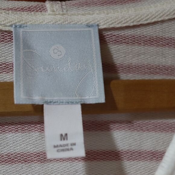 Sunday Striped Preppy Hooded Pullover Top Medium - Picture 8 of 10